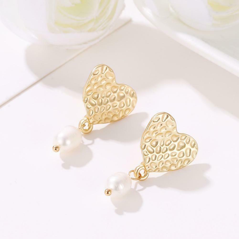 Love Heart Pearls Dangle Ear Stud Women Elegant Sweet Drop Earrings Jewelry @