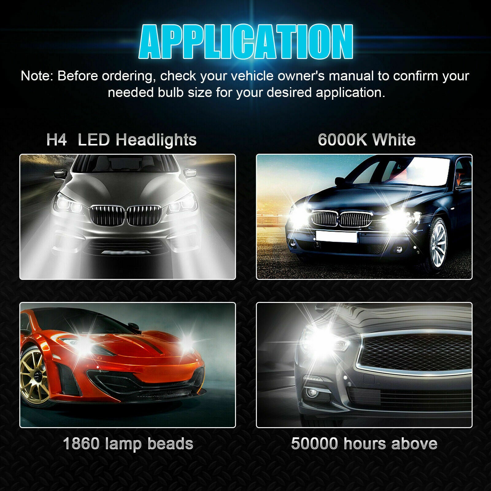 Pair H4 9003 80W LED Headlight Bulbs Kit High Low Beam Super Bright 6000K White
