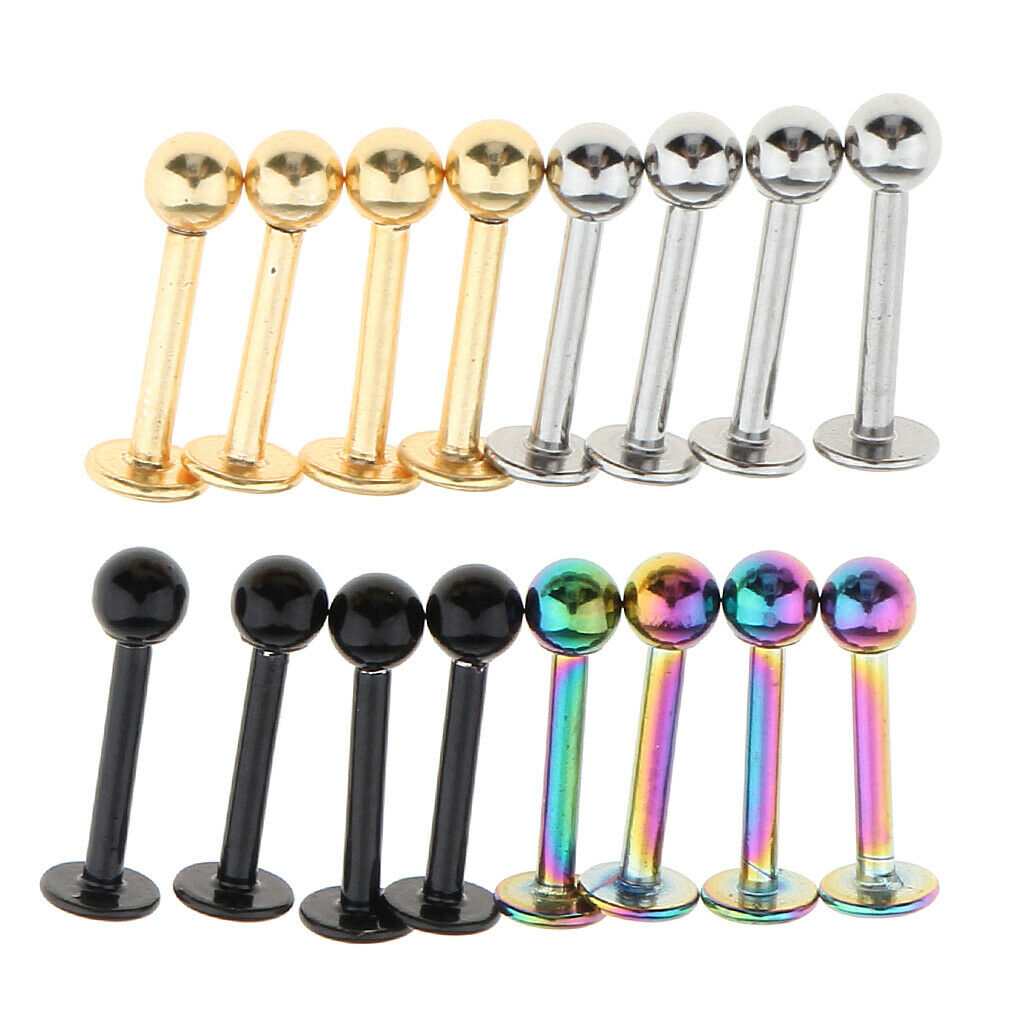 16Pcs Labret Bar Tragus Lip  Nose Stud Stainless Steel Body Jewellery