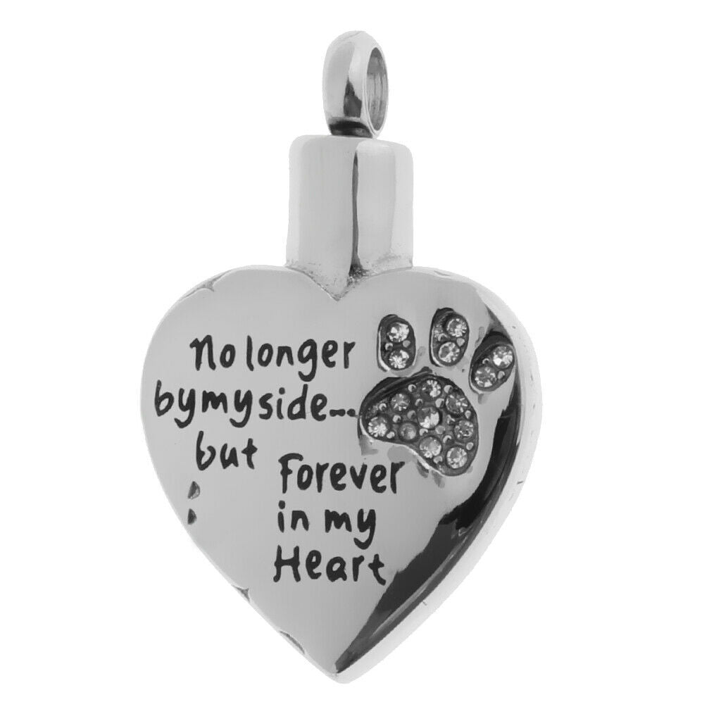 Heart with Clear Crystal Paw Print Pendant Pet Ashes Urn Memorial Jewelry