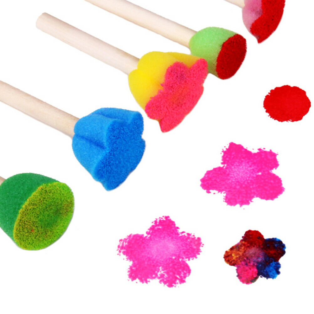 5Pcs/Set Children Diy Painting Sponge Brush Toys Wooden Handle Learning Tool  Tt