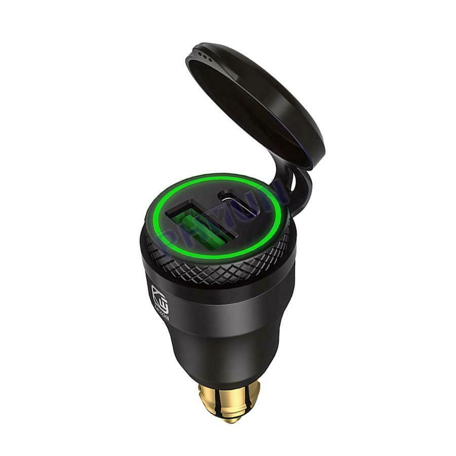 Motorcycle USB Type C Fast Charger Green LED Light For BMW F800GS F650GS F700GS