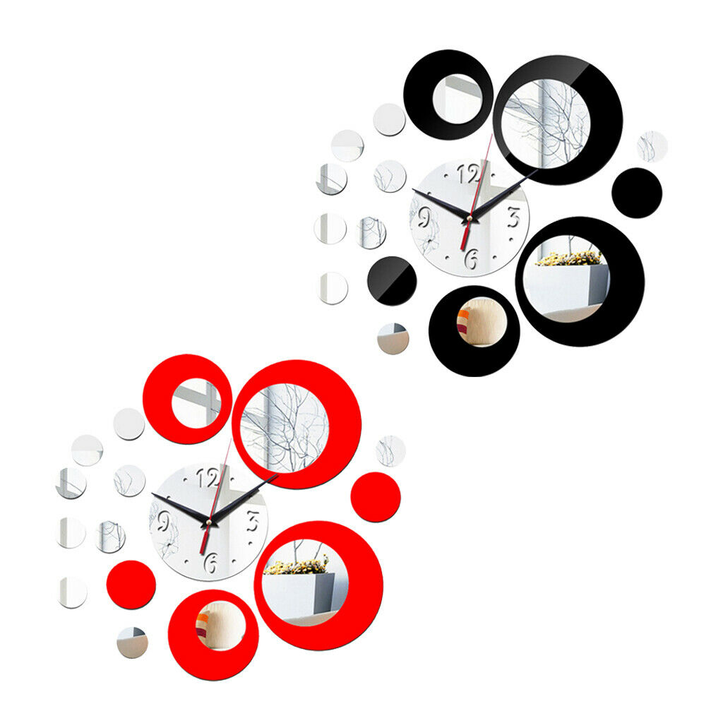 DIY Quartz Wall Clock Acrylic Mirror Clocks Living Room Decor Black