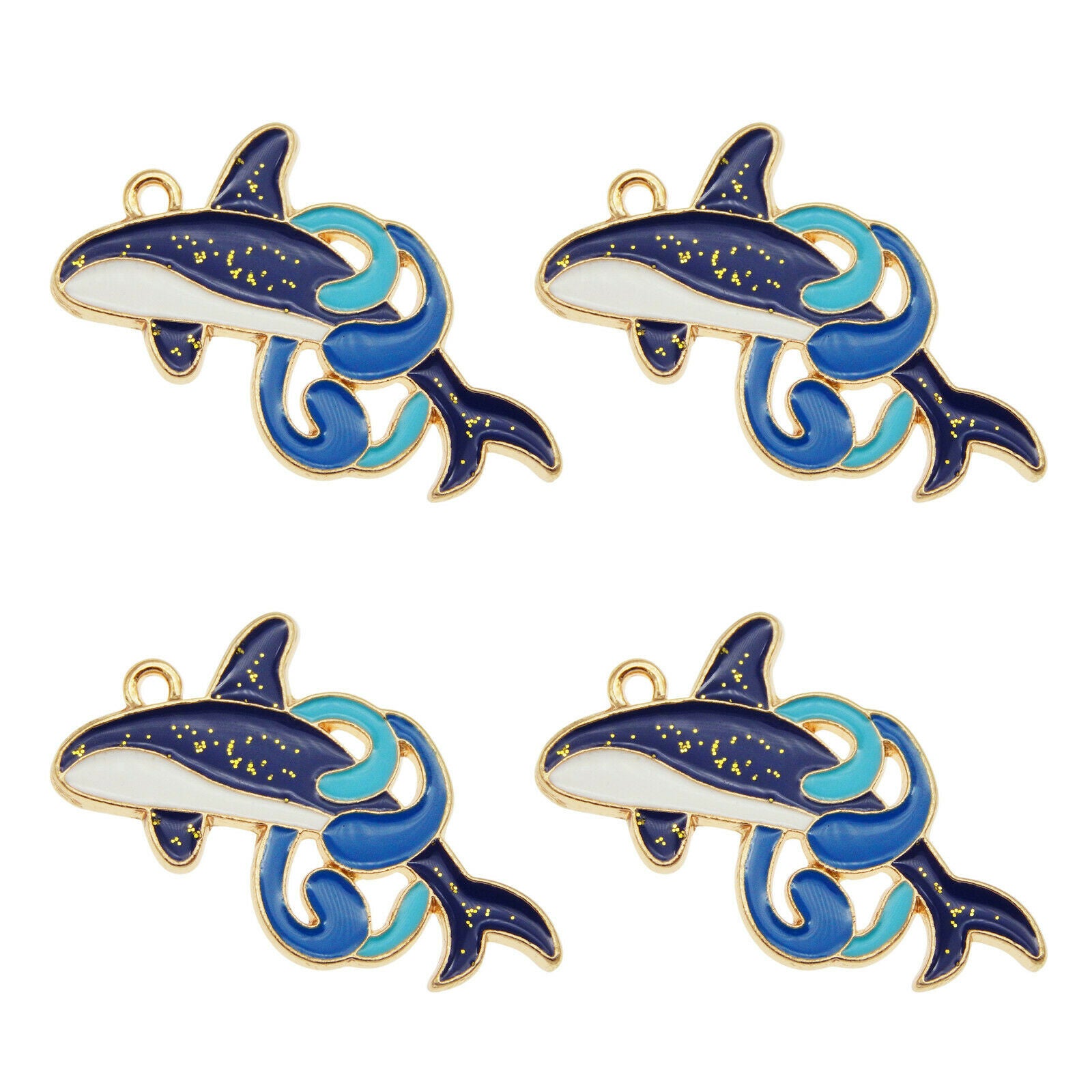 12 Blue Killer Whale Charm Enamel Marine Life Jewelry Art Crafts Alloy 35*21mm