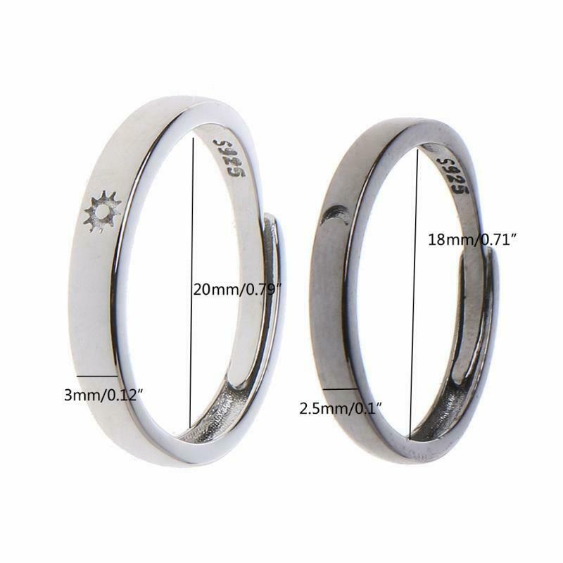 2 Pcs Sun Moon Matching Couple Friendship Lover Open Adjustable Rings Bands Set