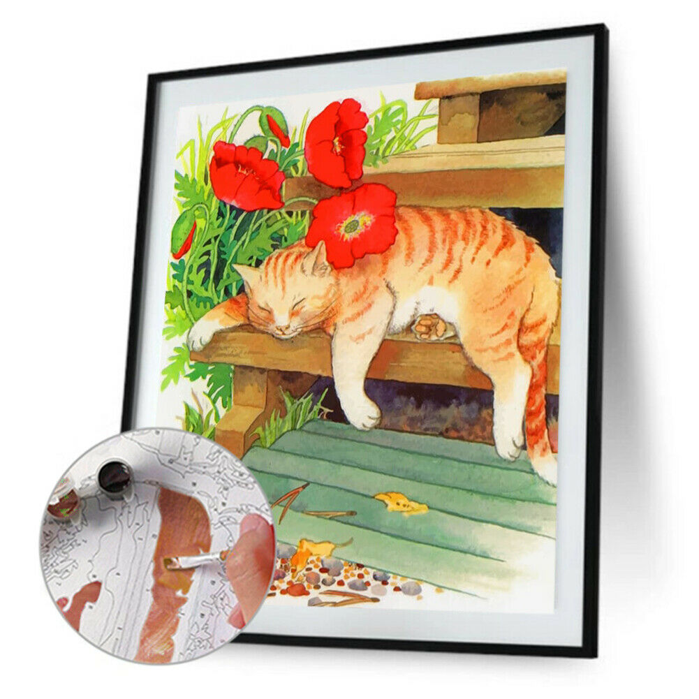 Unframed Cat on the Steps Oil Painting Picture By Numbers Canvas Paint Art @