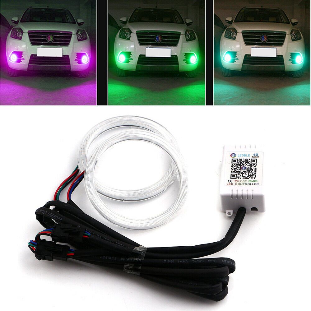 2Pcs 80mm RGB Car Motorcycle Angel Eyes Headlight Halo Rings Decorative Lights