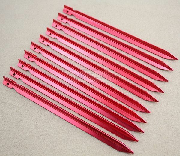 Pack of 10 Red Aluminium Tent Pegs Camping Trip New 9"