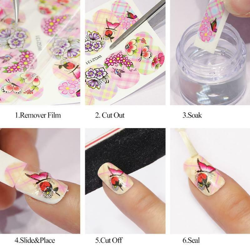 14 Sheets Ink Flower Water Transfer Nail Art Stickers Decals DIY Manicure Decor