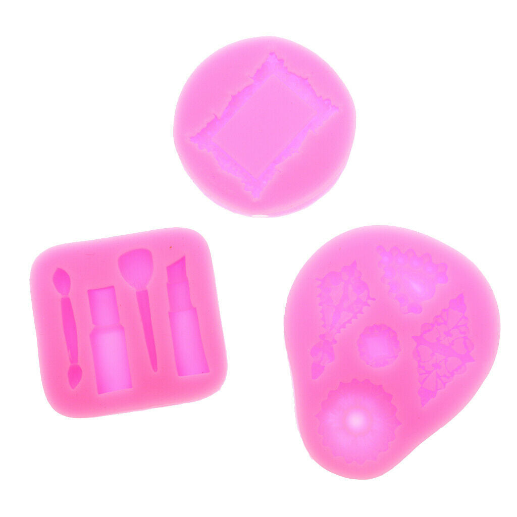 Set of 3 Silicone Fondant Cake Sugarcraft Mould Tools Lipstick Gem Frame