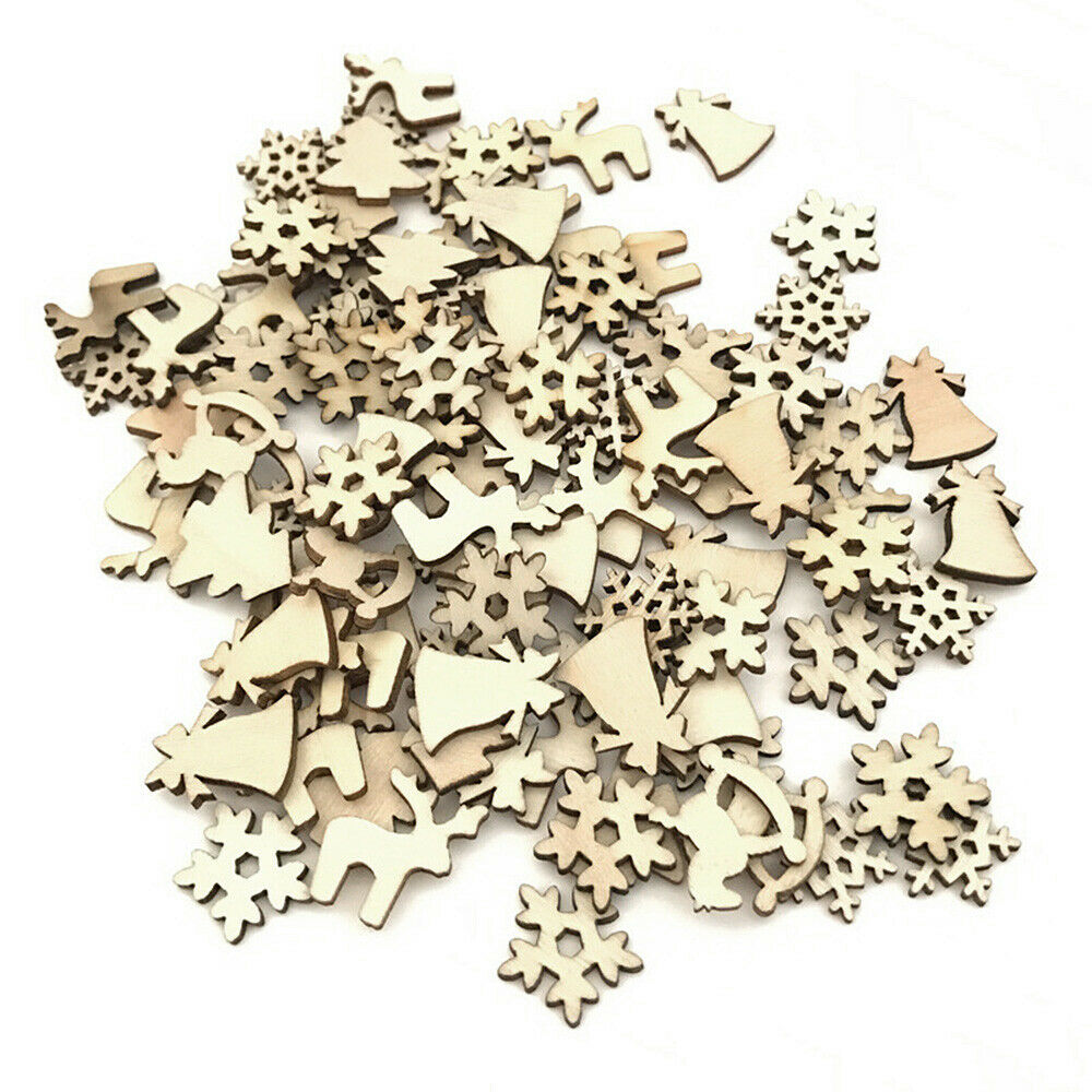 100pcs Christmas Mini Wooden Snowflake Xams Tree Deer Trojan Hanging Ornaments