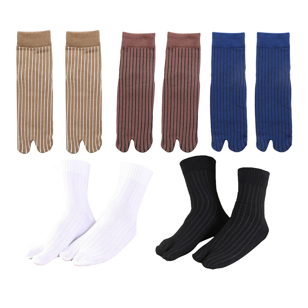 5 Pairs Men Women Cotton Ankle Crew 2 Toe Socks Stripes Japanese Tabi Socks