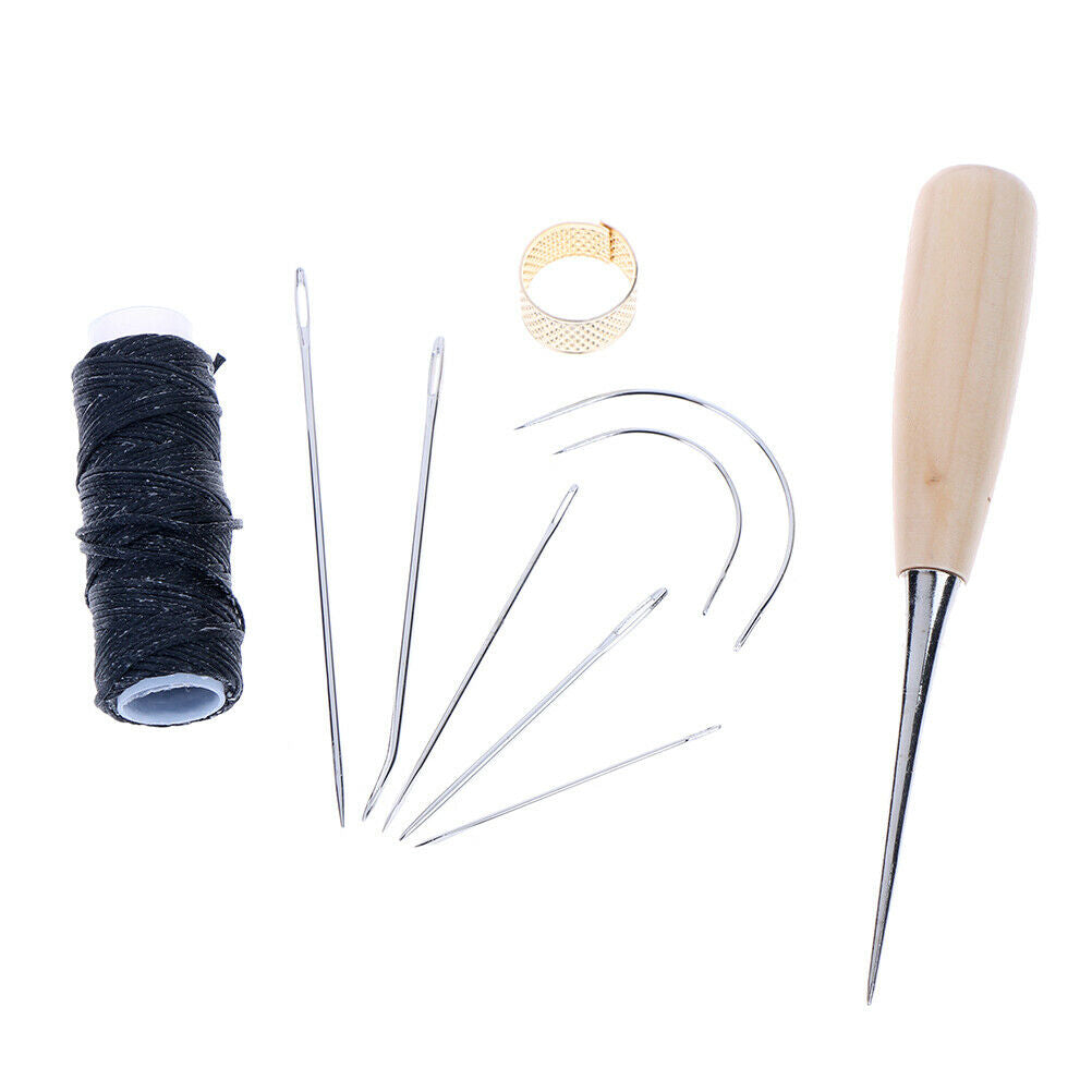 Leather Sewing Needles Stitching Awl Needle Set Thread Thimble Hand Sewi .l8