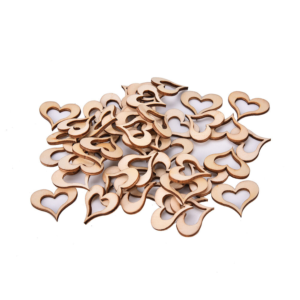 50X 3cm Wooden Mini Hollow Love Heart Wood Cutout Wedding Craft Embellish.l8