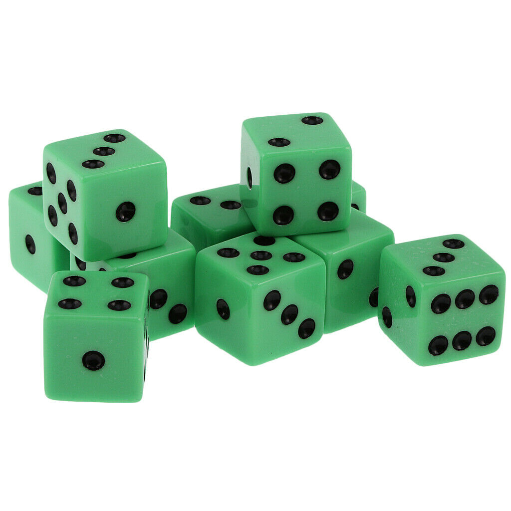 Pack Of 10 Green Six Sided D6 Dice For Playing D&D    RPG Board Game Favours