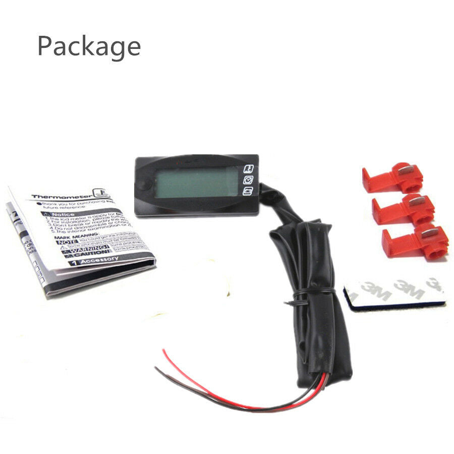 Black Motorcycle Digital Gauge Low Voltage Warning +Clock+Air Temperature Meter