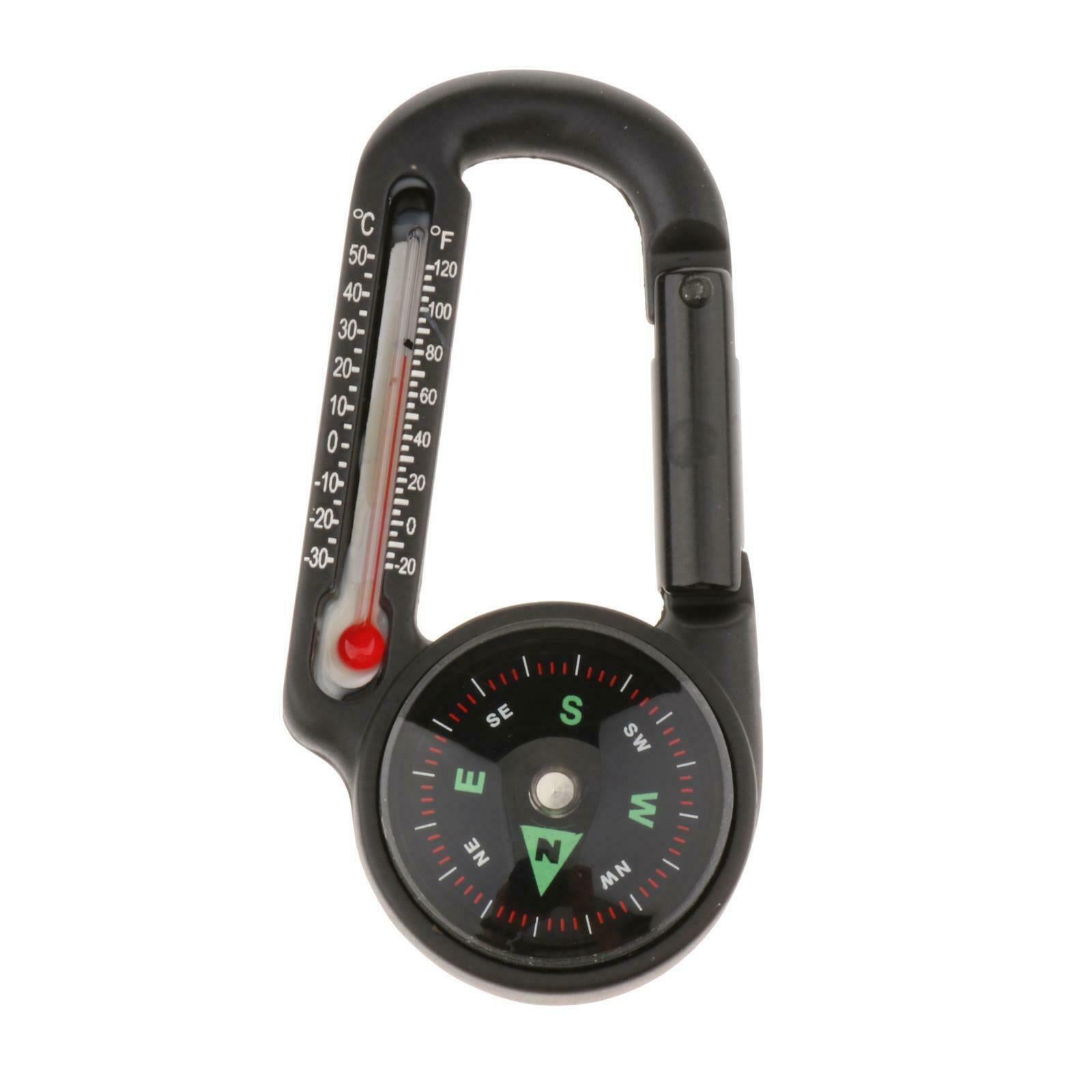 Multifunctional Hiking Metal Carabiner Thermometer Compass Keyring Keychain