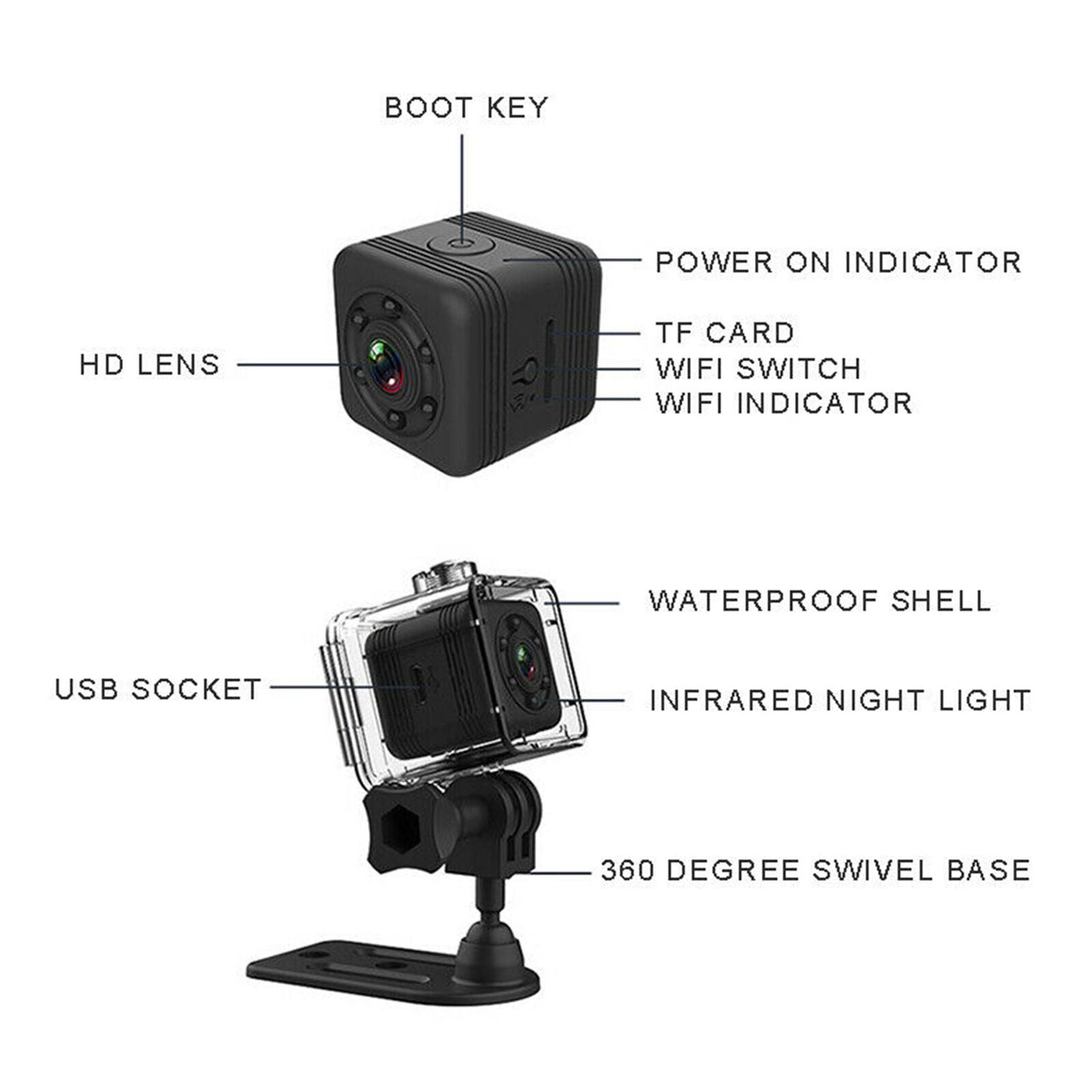Hot SQ29 1080P HD Mini WiFi Sports Camera Outdoor Waterproof DV Camcorder