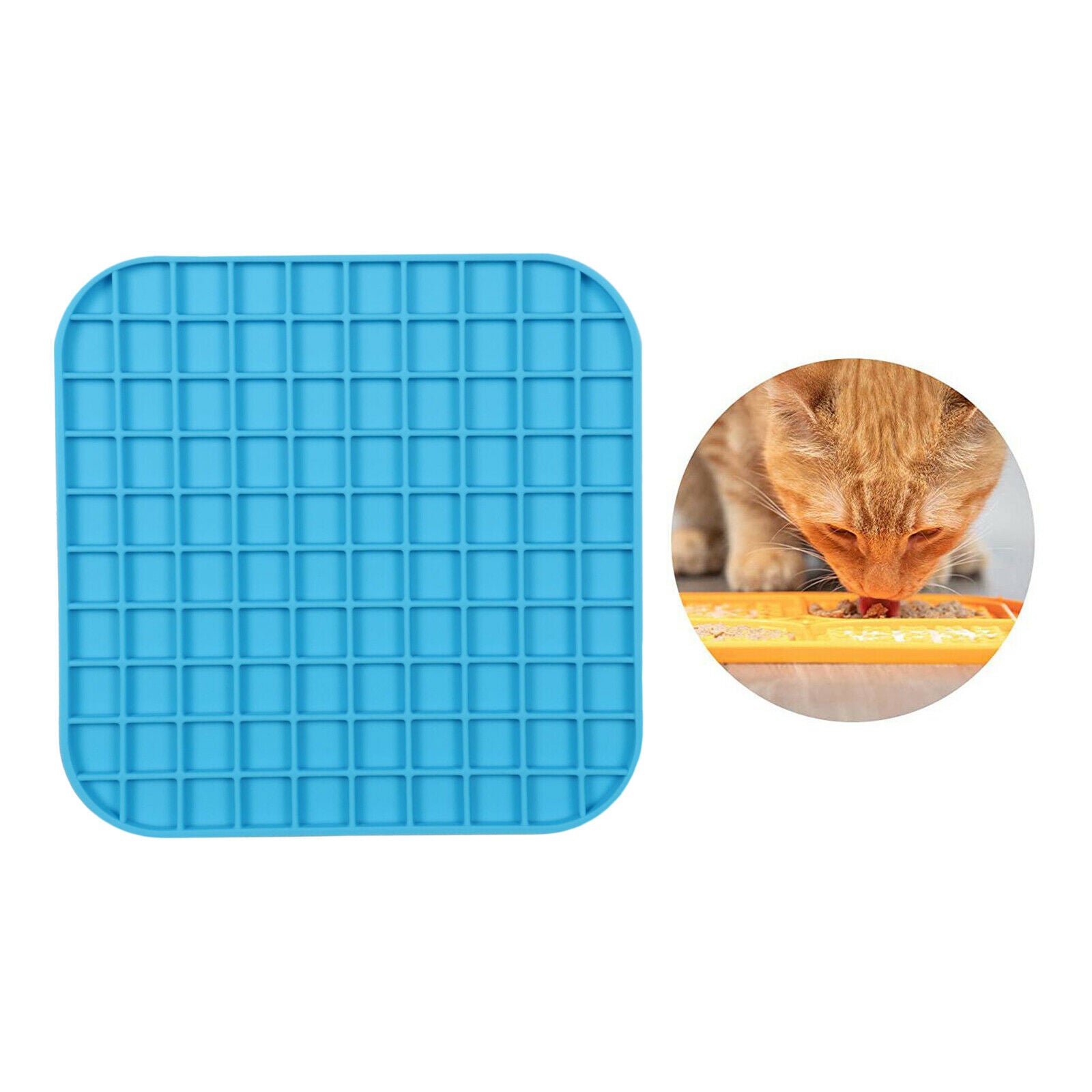Pet Licking Mat for Dogs Cats Calming Pad Anxiety Relief Slow Feed Blue A