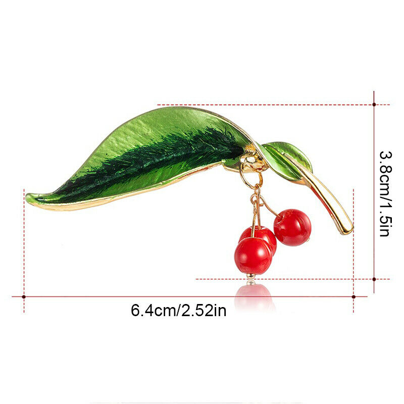 Enamel Cherry Piercing Brooch Pin Collar Decor Badge Corsage Jewelry Women Gi Qx