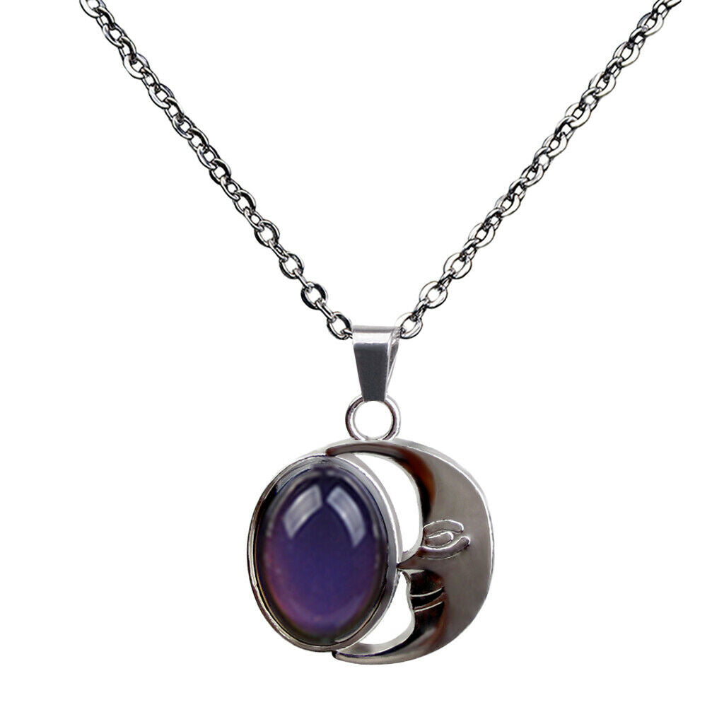 Moon Luna Crystal Mood Changing Color Pendant Choker Necklace for Women Girl