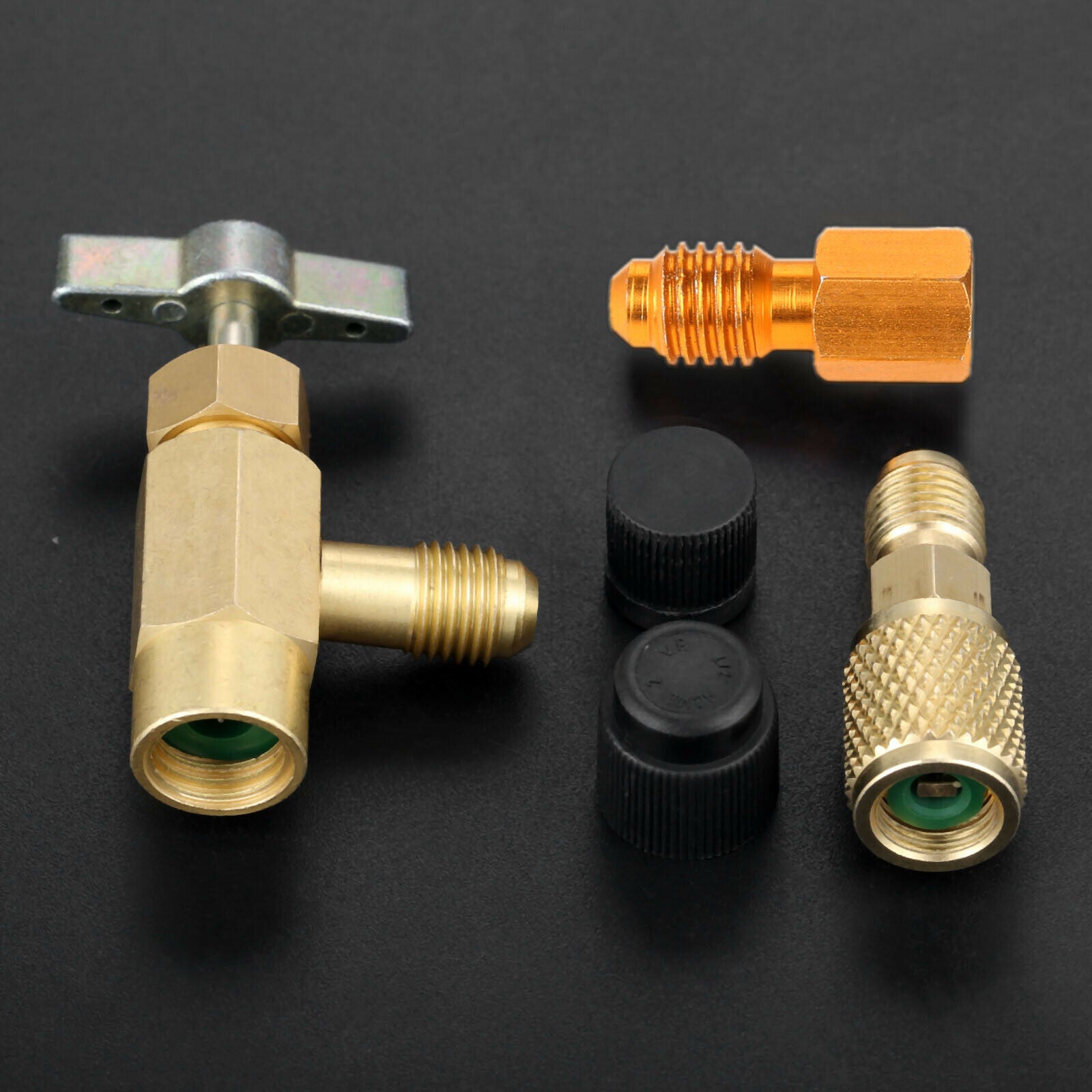 5Pcs R-1234yf Can Tap Kit 1/2" ACME LH Female  1/4" SAE  For a R134a Hose Alloy