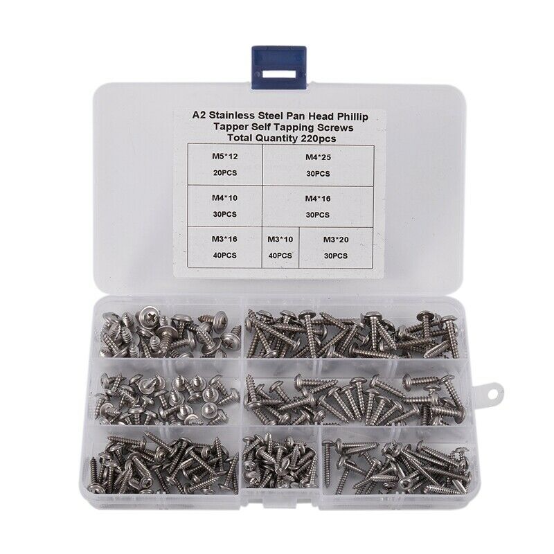 2X(220Pcs M3 M4 M5 Mini 304 Stainless Steel Cross Phillips Pan Round Head SL4H4)