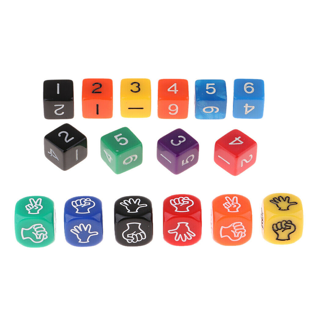 16Pcs Six Side Dices D6 Stone Paper Scissors Dice for Kids Math Teaching