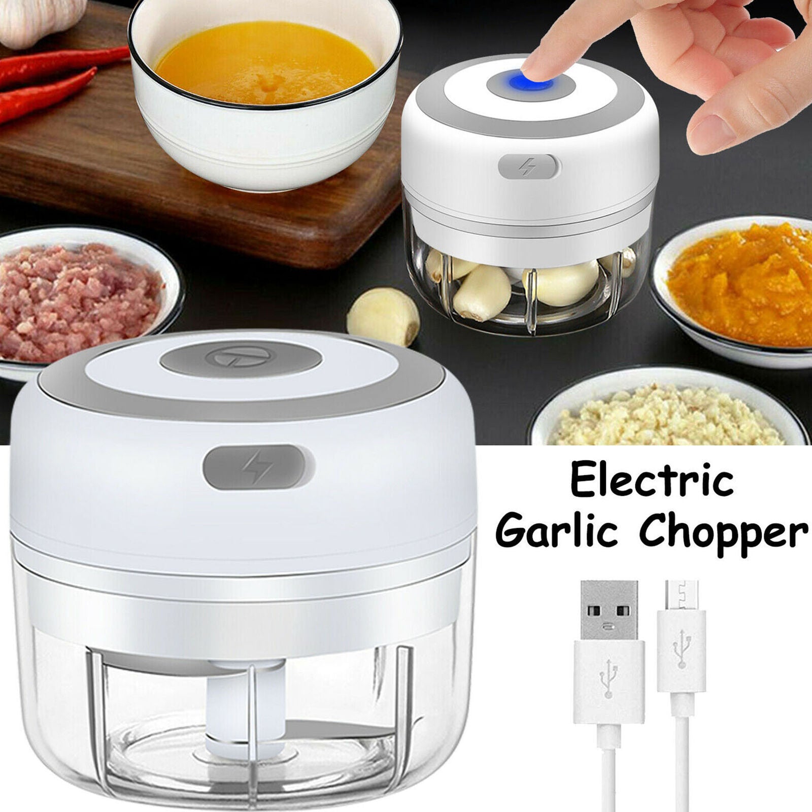 Electric Mini Garlic Chopper Meat Grinder Crusher for Nut Fruit Vegetable Food
