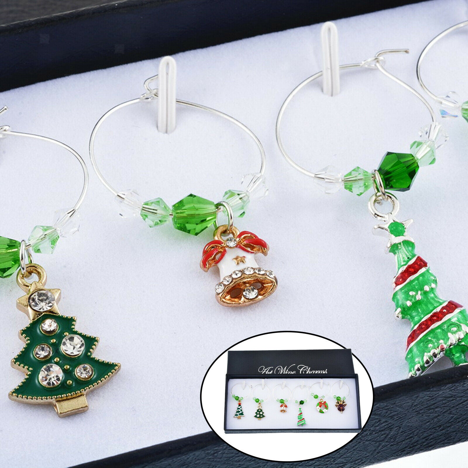 Crystal Christmas Wine Glass Charms Markers for Stem Glasses Party Favors