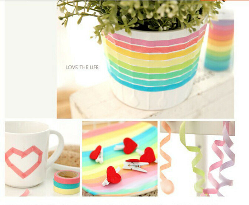 10x Rainbow Washi Sticky Paper Masking Adhesive Decorative Tape Scrapbooking DIY