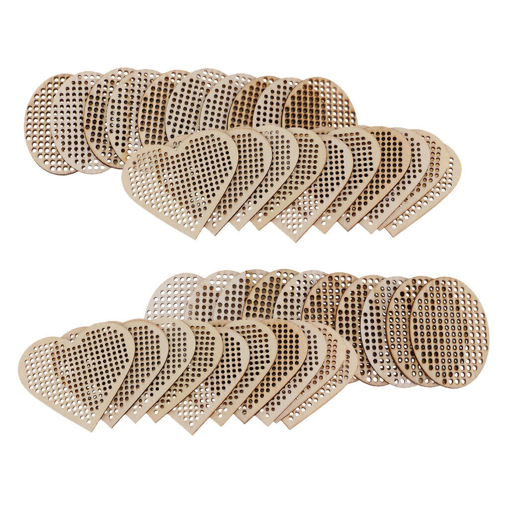40pcs Heart Oval Shape Blank Pendant for Cross Stitch Kit, Wooden Pendant