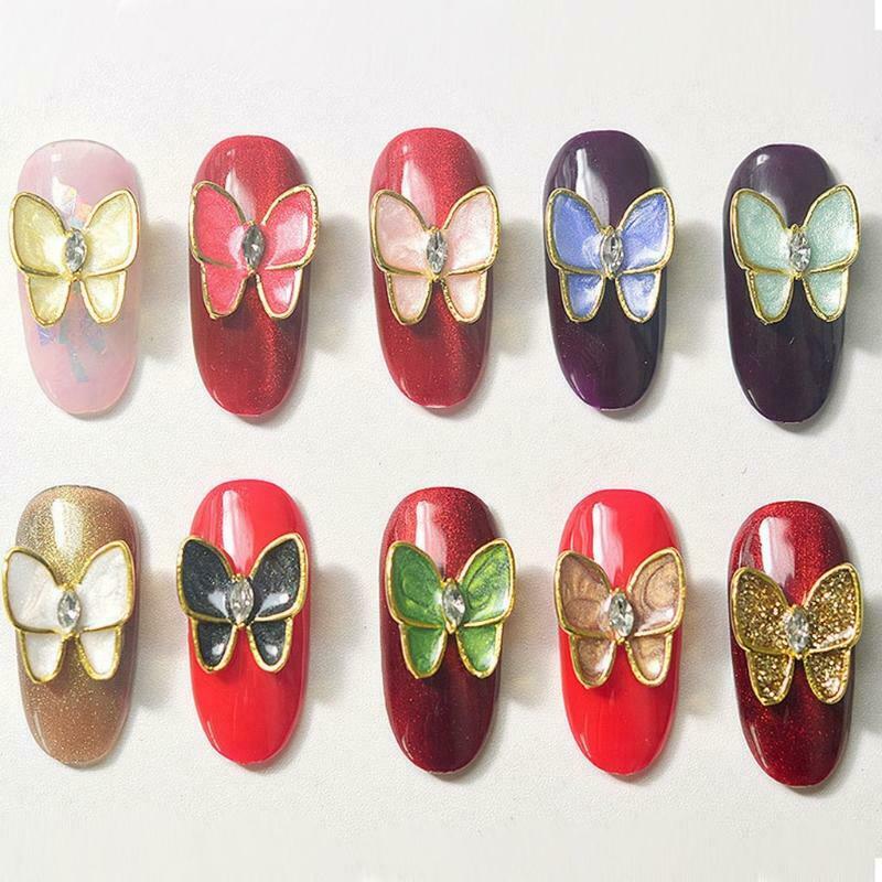 12Pcs Butterfly Design Nail Art Charms Glass Alloy Nails Decals Decoration