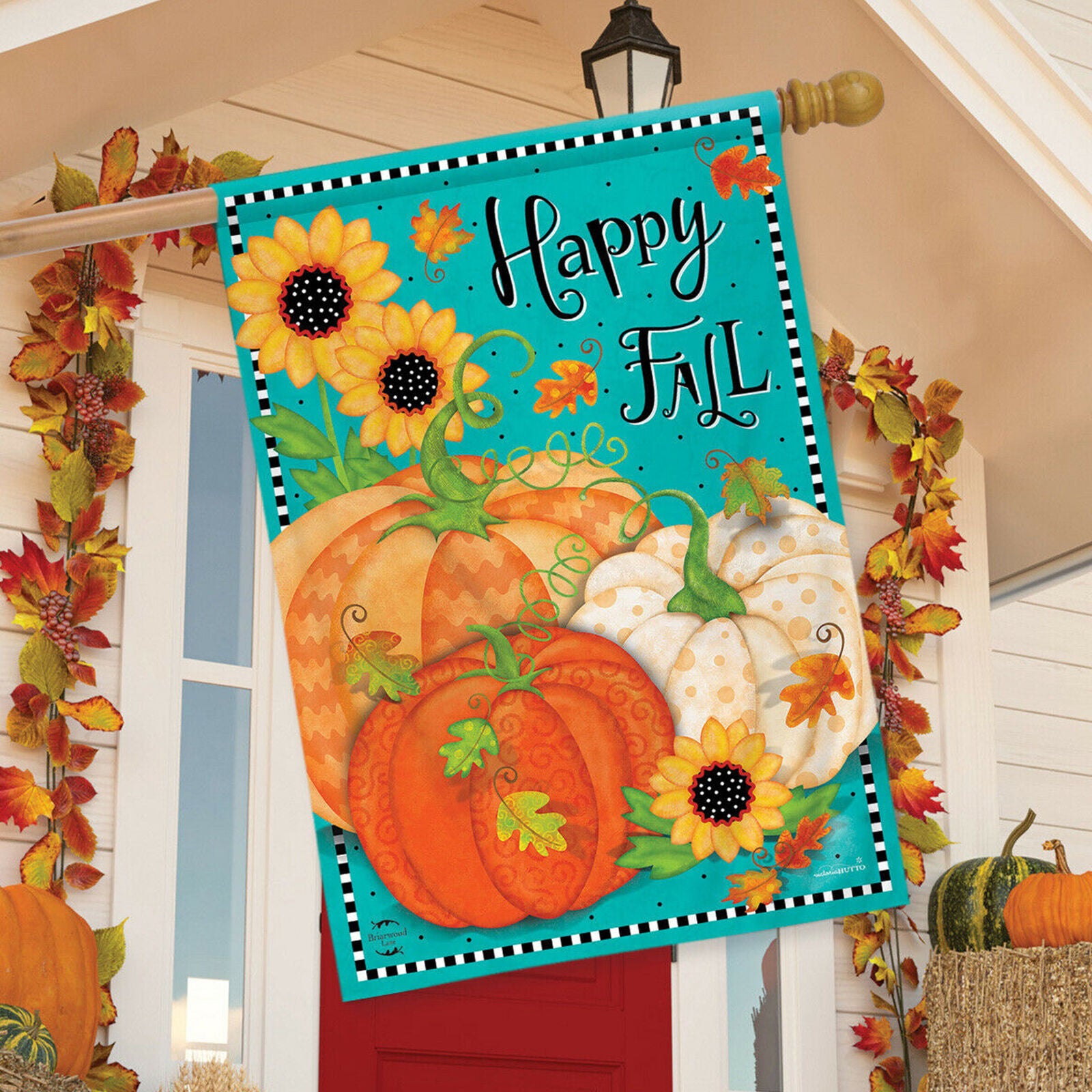 Whimsical Fall Primitive House Flag Autumn Sunflowers 28" x 40" Briarwood Lane