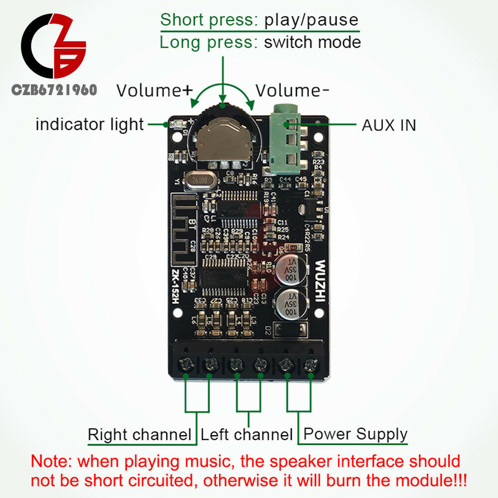 ZK-152H 2X15W 2 Channel Stereo Bluetooth Digital Power Amplifier Board Module