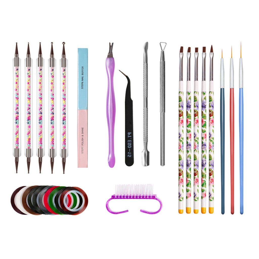 Set of 14 Manicure Nail Crystals Decors Brushes Dotting Tools Nail File Kit