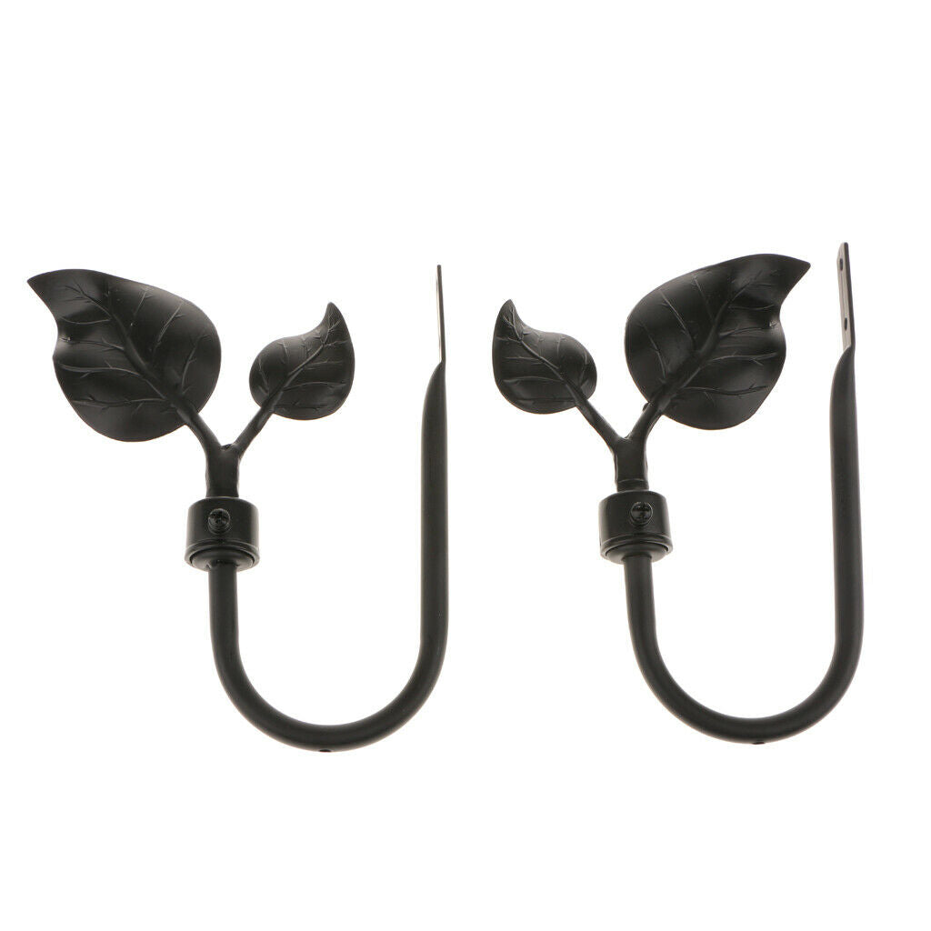 2x Strong Metal Leaf Curtain Drapery Hooks Window Tieback Hanger Black