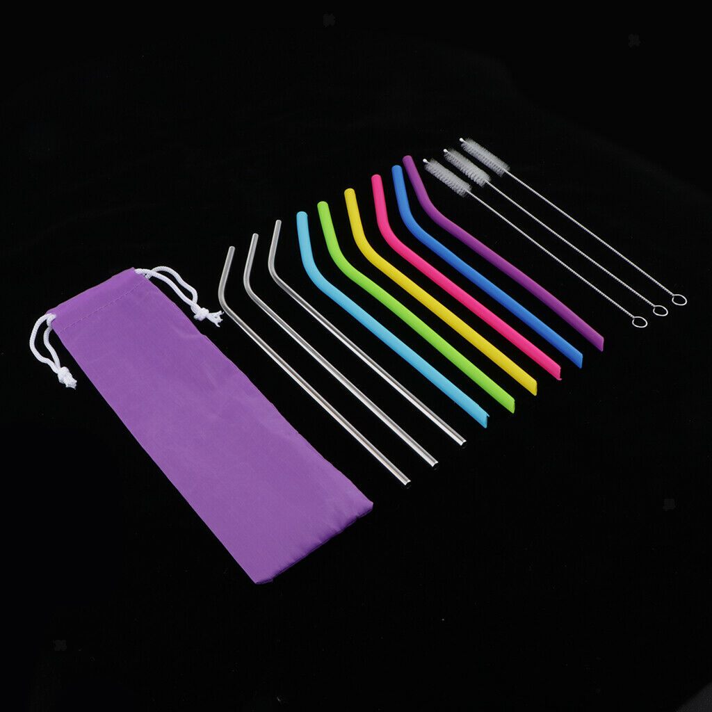 Reusable Drinking Straws Multicolor 6pcs Silicone 3pcs Stainless 3pcs Brush