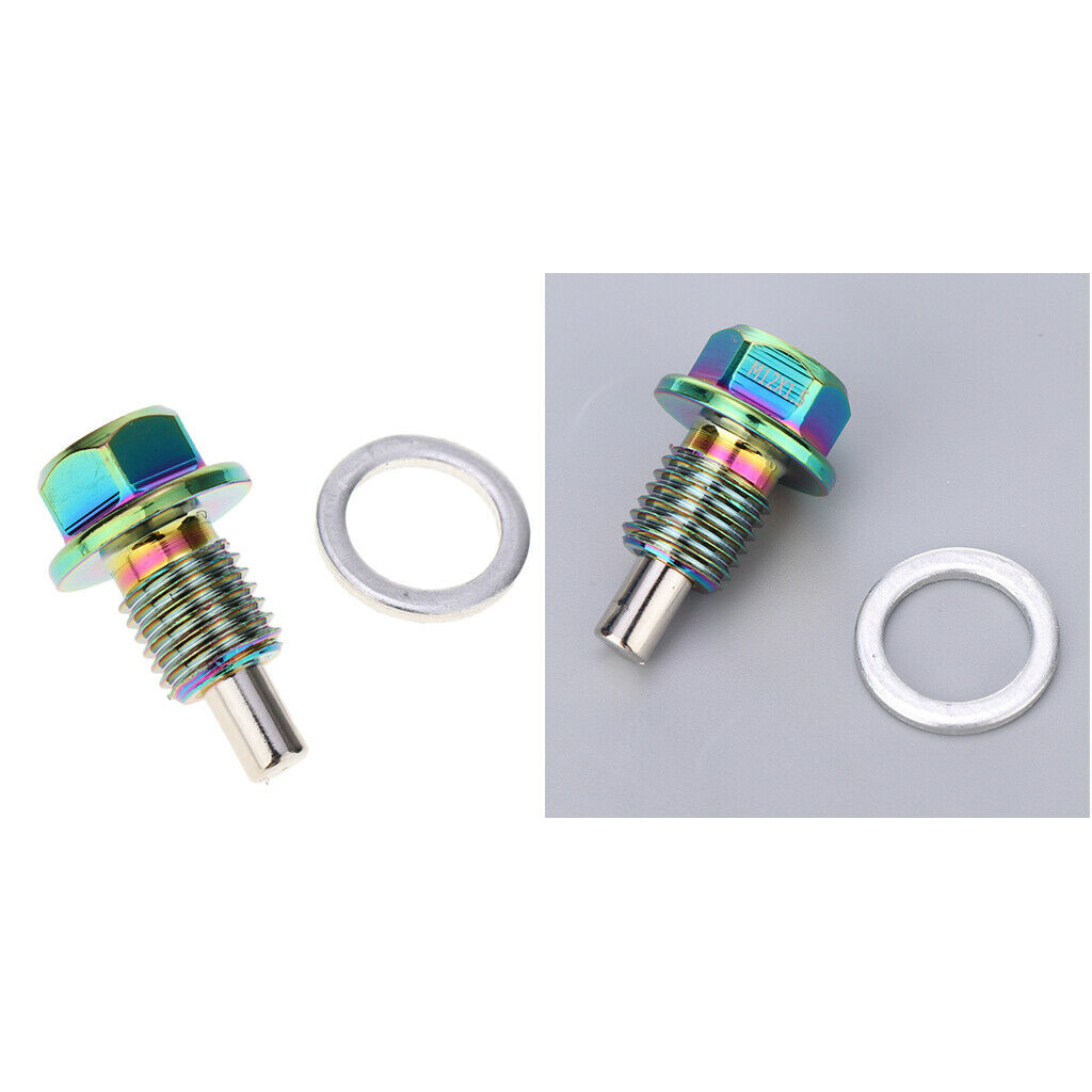 Aluminum Magnetic Engine Oil Pan Drain Bolt Screw w Gasket M12x1.5+M16x1.5