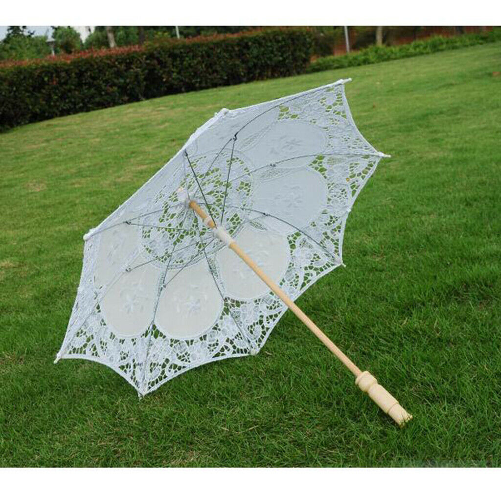2Pcs White Cotton Embroidery Parasol Shower Umbrella Decor Wedding Props