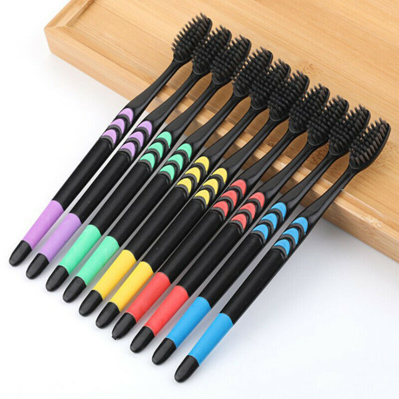 10 Pieces Bamboo Toothbrush Soft Tooth Brush Charcoal Adults ToothbrushesB_Z TL