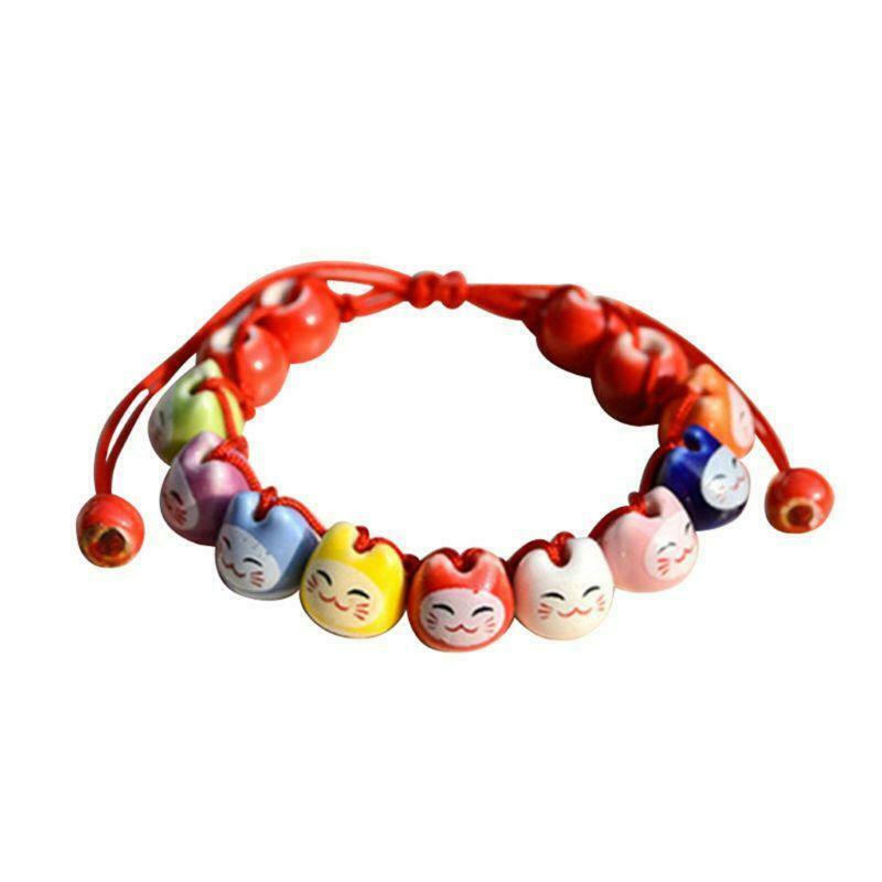Ceramic Lucky Fortune Cat Charm Beaded Red String Bracelet Lucky Wish Jewelry