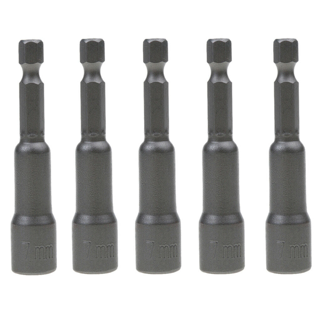 5 Pieces 1/4'' Metal Socket Bit Hex Adapter Drill Nut 7mm Power Home Tools