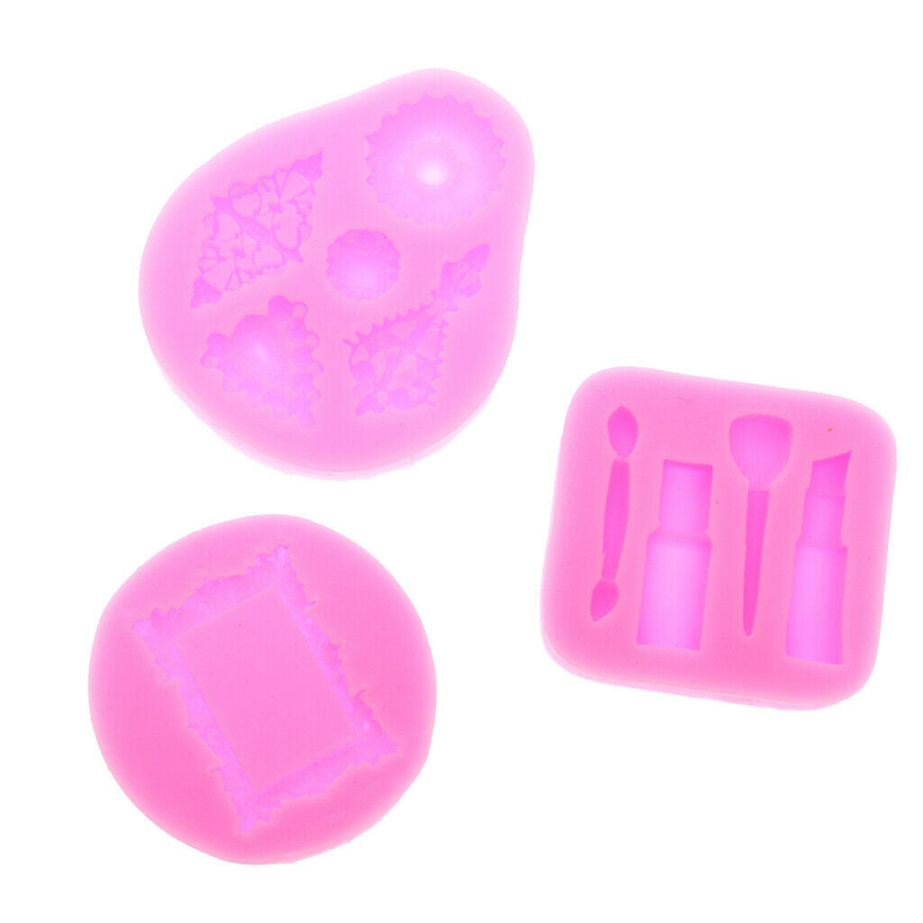 Set of 3 Silicone Fondant Cake Sugarcraft Mould Tools Lipstick Gem Frame
