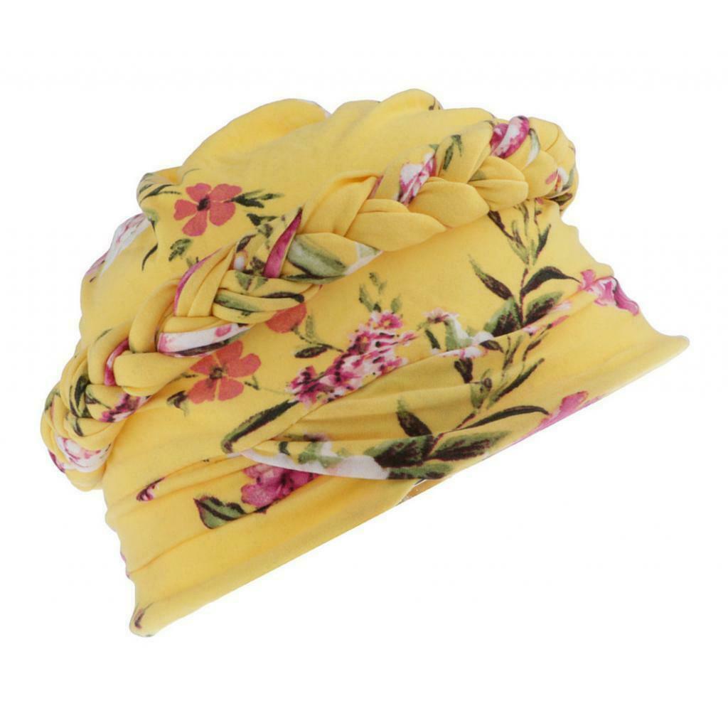 Women Muslim Floral Cancer Chemo Hat Turban   Hair Loss Wrap   Yellow
