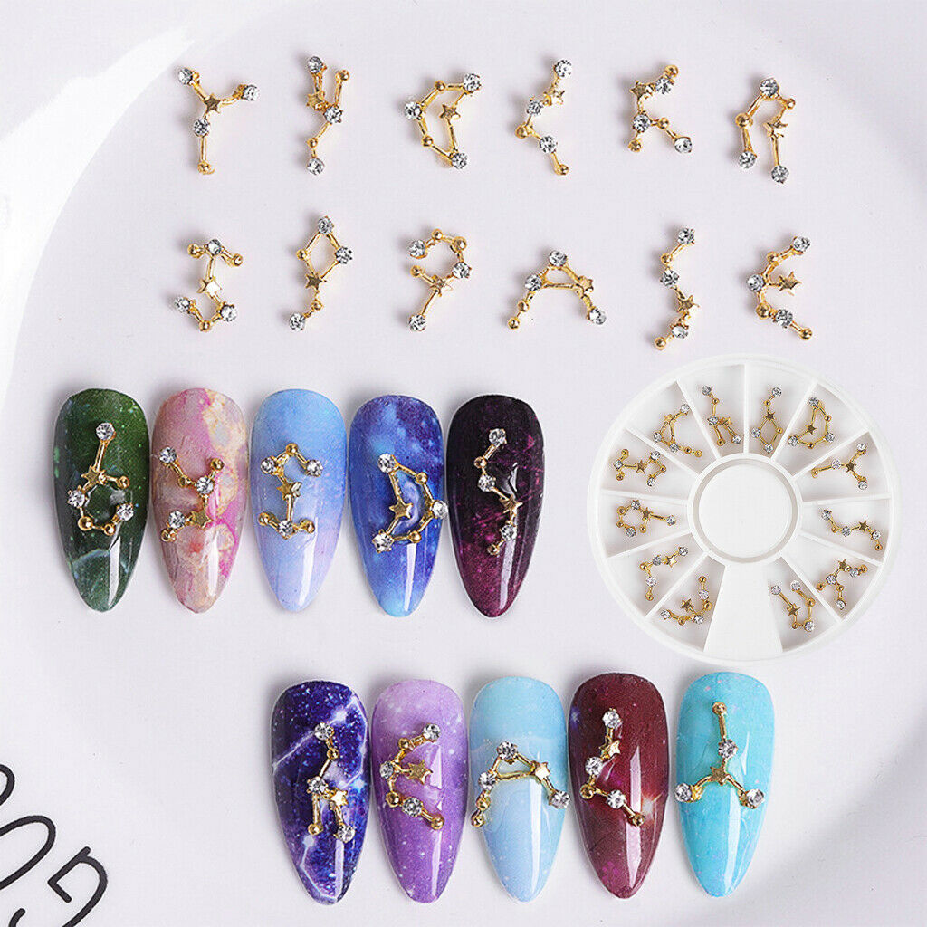 12x Nail Art Decoration Golden Shiny Constellations Natural Nails Jewelry