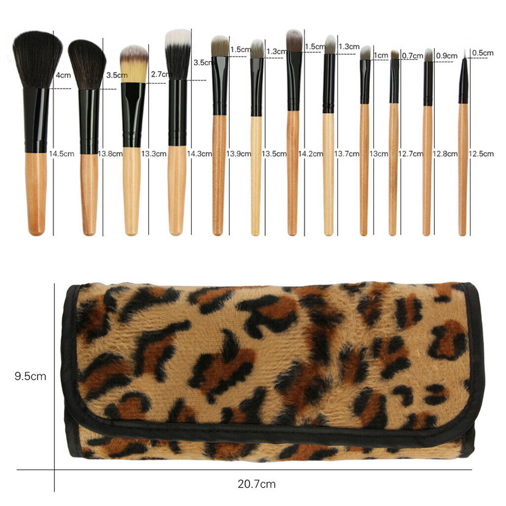 12Pcs Makeup Brushes Set Foundation Blush Eyeshdow Lip Brush Leopard Pouch