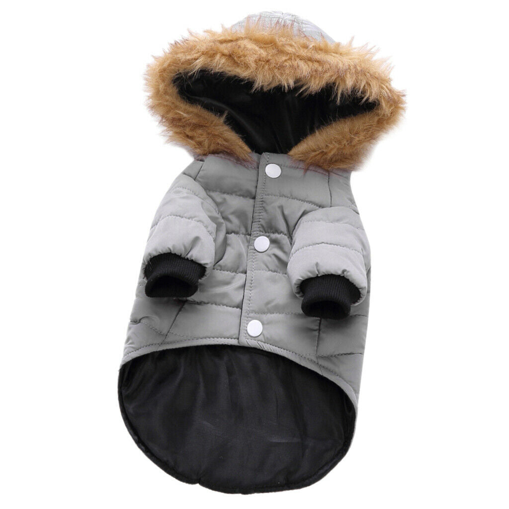 Pet Dog Cat Hooded Jacket Winter Warm Windproof Plush Hat Coat Gray