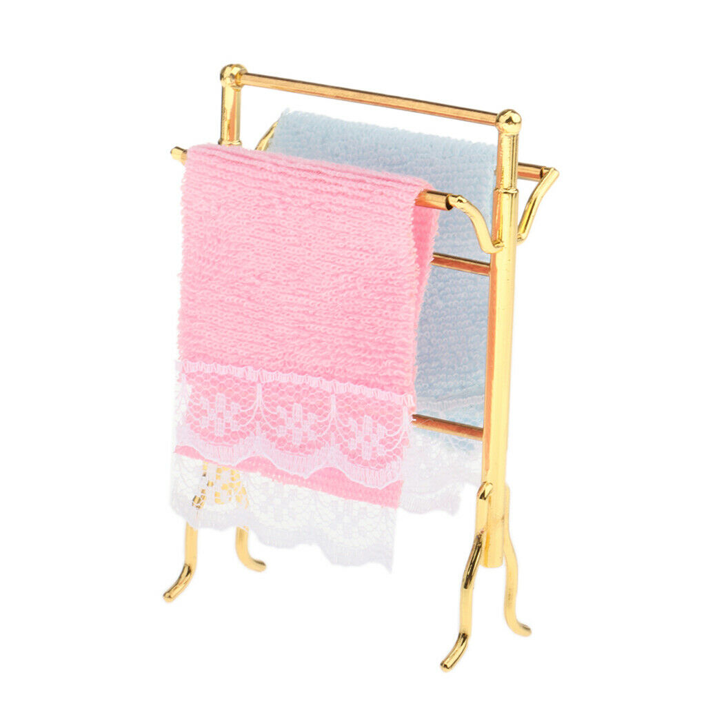 1:12 Scale Metal Free-Standing Hand Towel Drying Rack with 2 Towels for