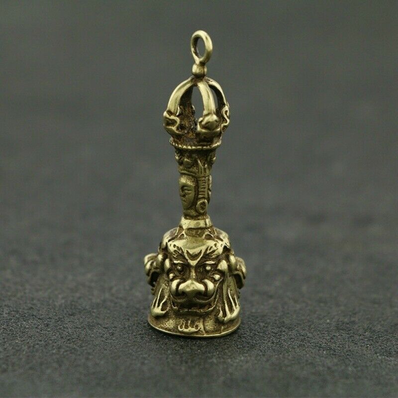 Retro Brass Feng Shui Pendant Keychain Charm Chinese Lucky Lion Bell Chime